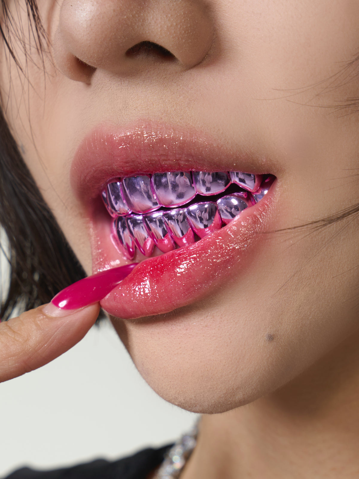 8 on 8 silver pink polished full grillz (custom-fit)