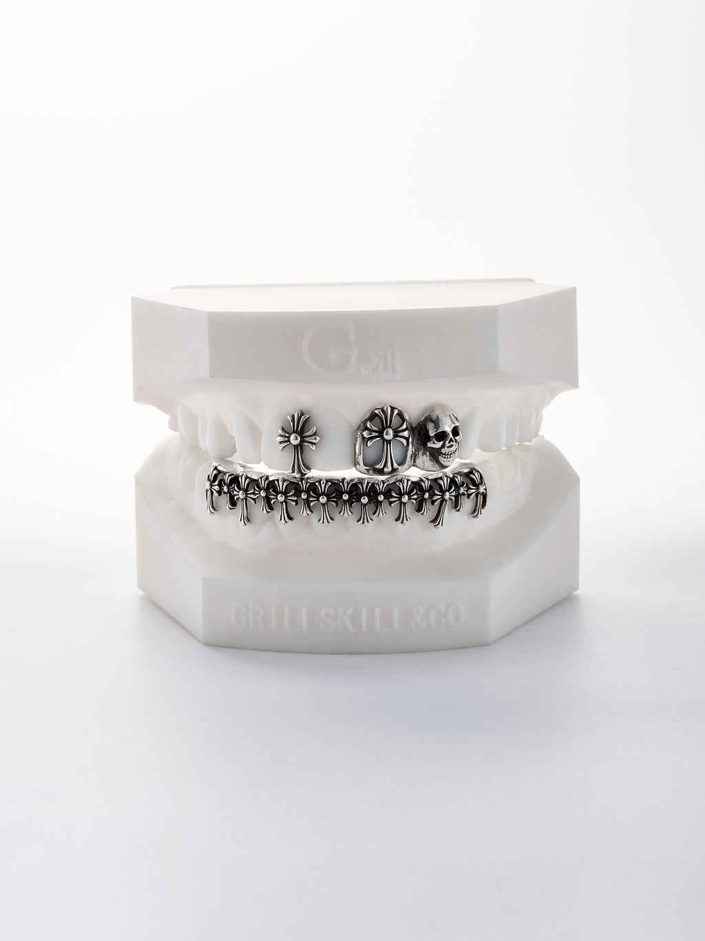 silver Chrome Hearts type grillz (custom-fit)
