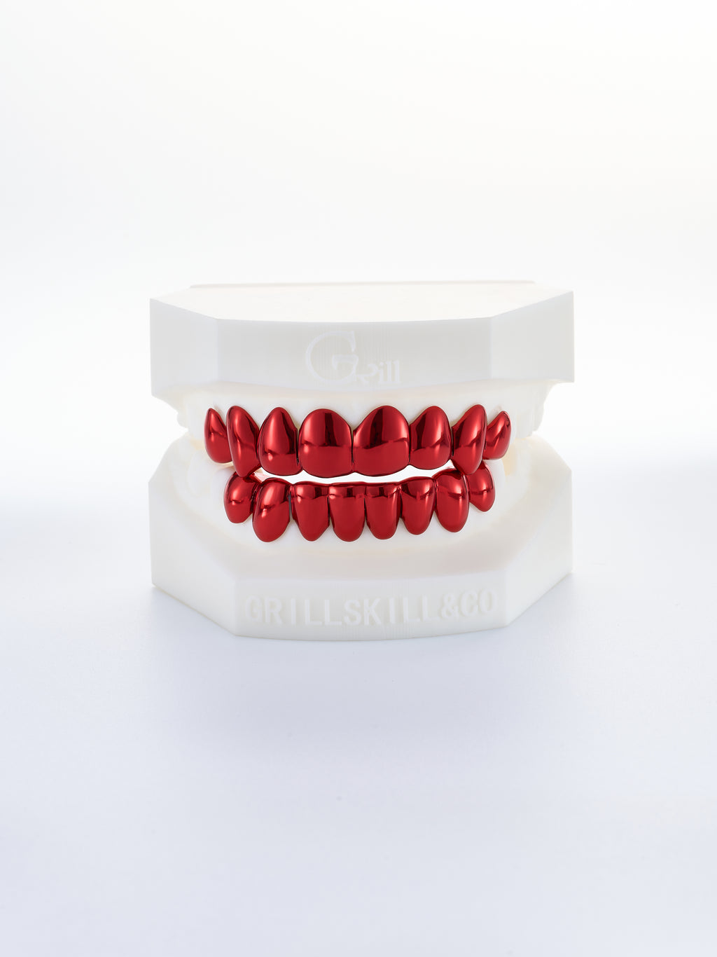 8 on 8 silver deep red polished grillz (custom-fit)