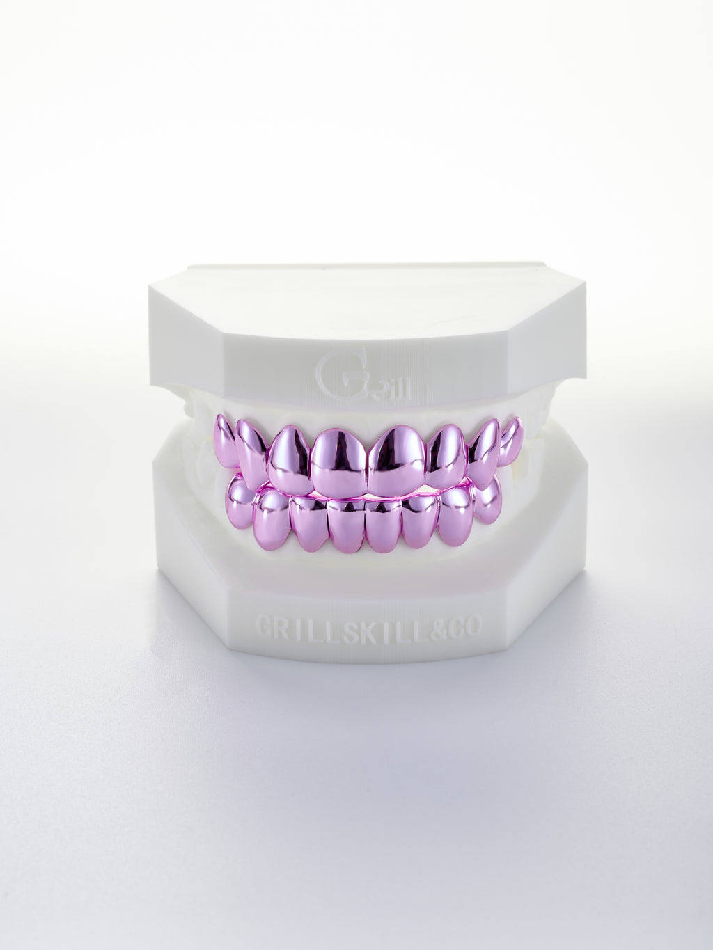 8 on 8 silver pink polished full grillz (custom-fit)