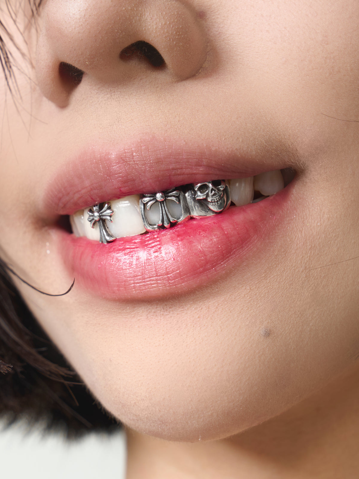 silver Chrome Hearts type grillz (custom-fit)