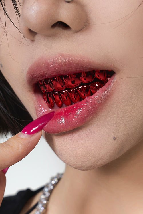 8 on 8 silver deep red polished grillz (custom-fit)